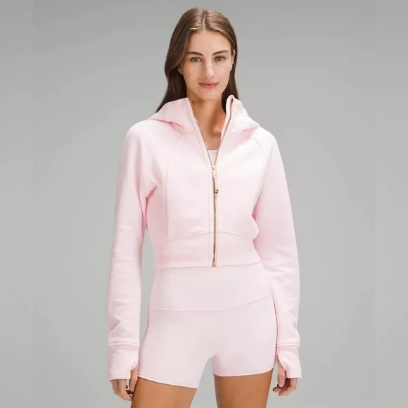 Lululemon Strawberry Milkshake Scuba Cropped Hoodie Gold Zipper Size 6 - Picture 1 of 6